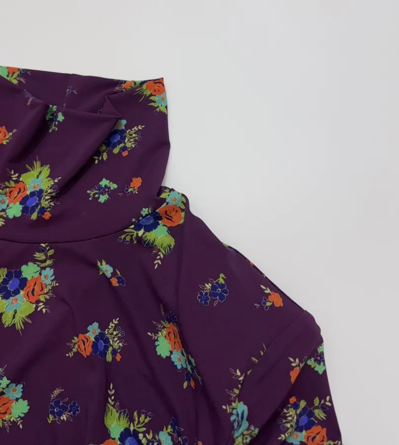 Purple Floral Mock-Neck Fitted Long-Sleeve Top in Purple, product view 11