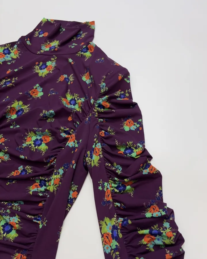Purple Floral Mock-Neck Fitted Long-Sleeve Top in Purple, product view 15