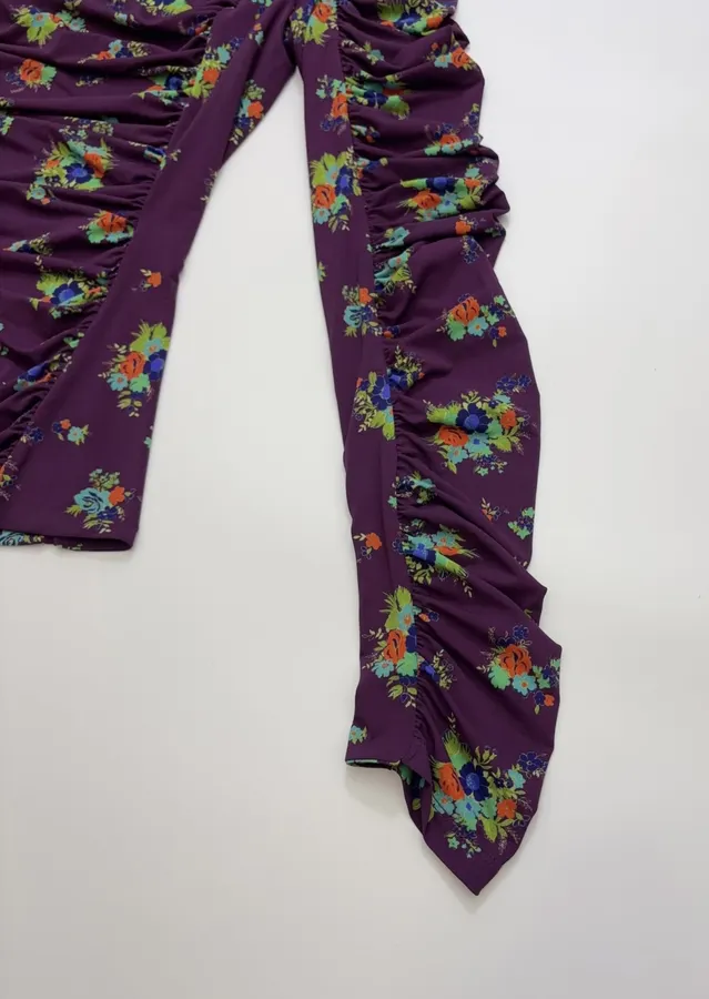 Purple Floral Mock-Neck Fitted Long-Sleeve Top in Purple, product view 16