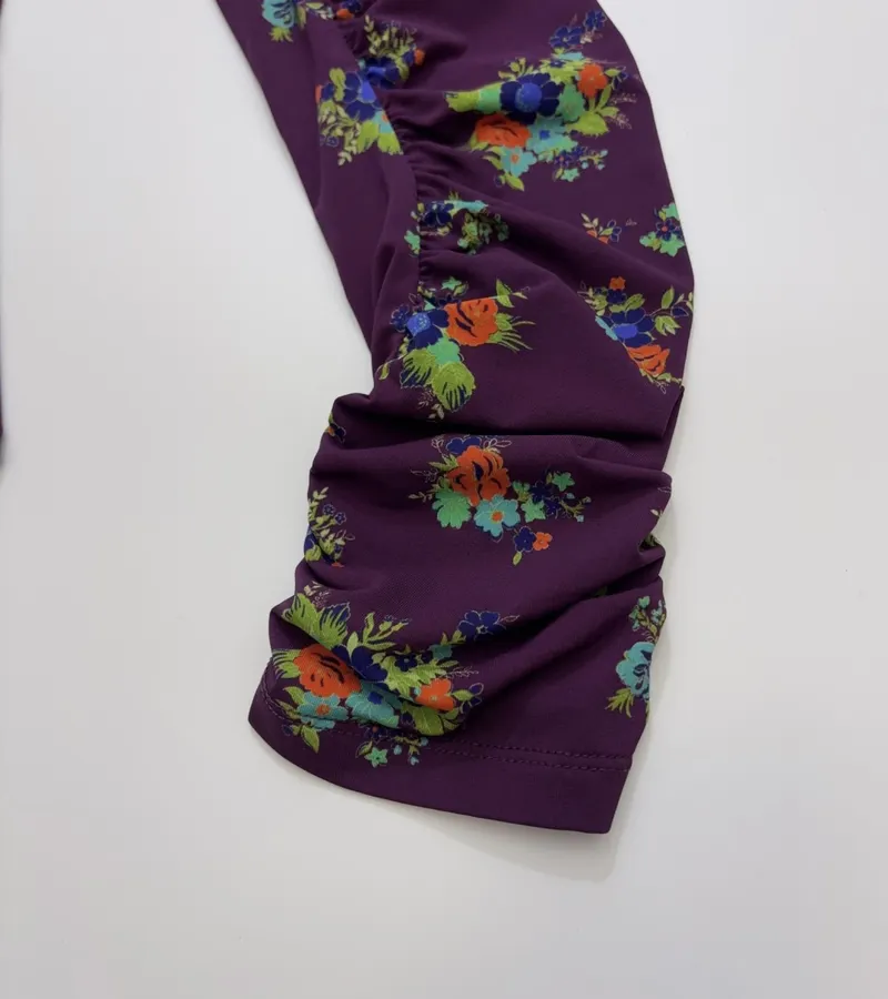 Purple Floral Mock-Neck Fitted Long-Sleeve Top in Purple, product view 17