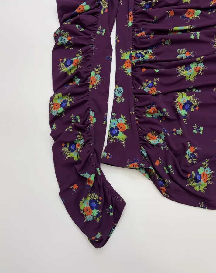 Purple Floral Mock-Neck Fitted Long-Sleeve Top in Purple, product view 18