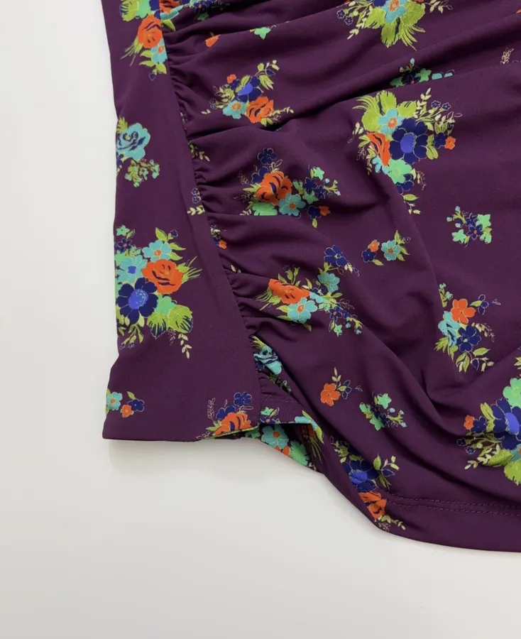 Purple Floral Mock-Neck Fitted Long-Sleeve Top in Purple, product view 19