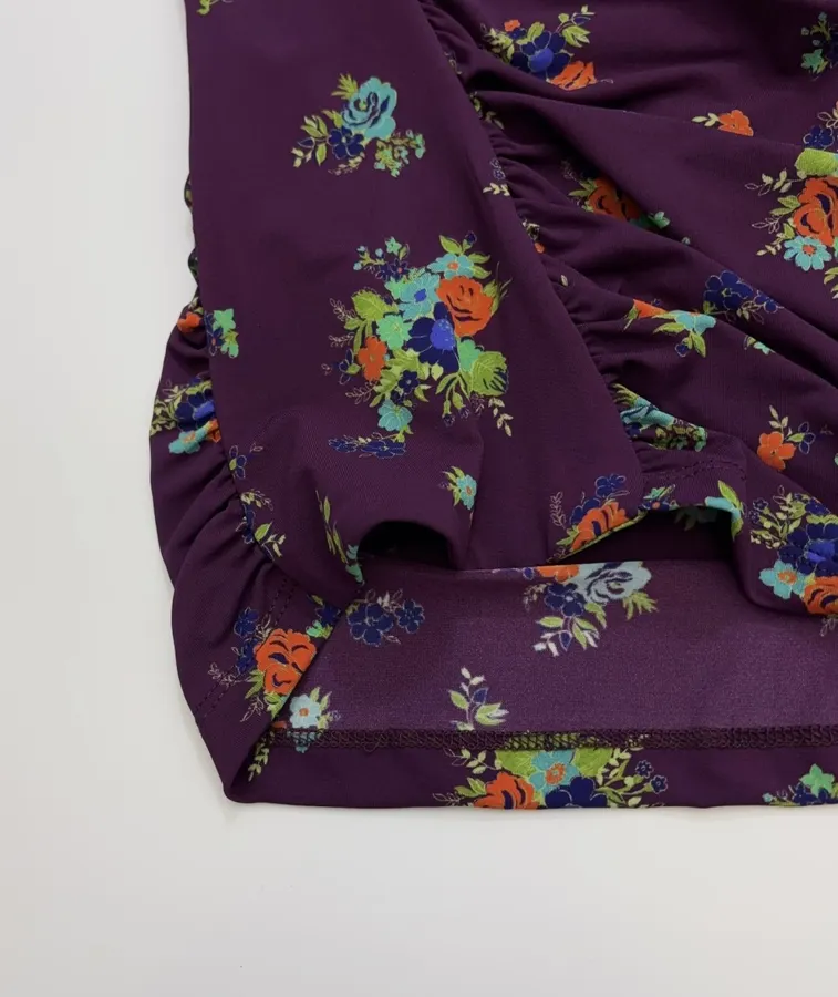 Purple Floral Mock-Neck Fitted Long-Sleeve Top in Purple, product view 20