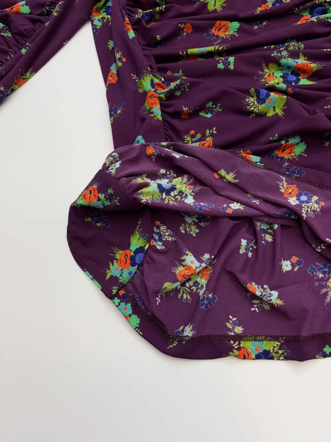 Purple Floral Mock-Neck Fitted Long-Sleeve Top in Purple, product view 21