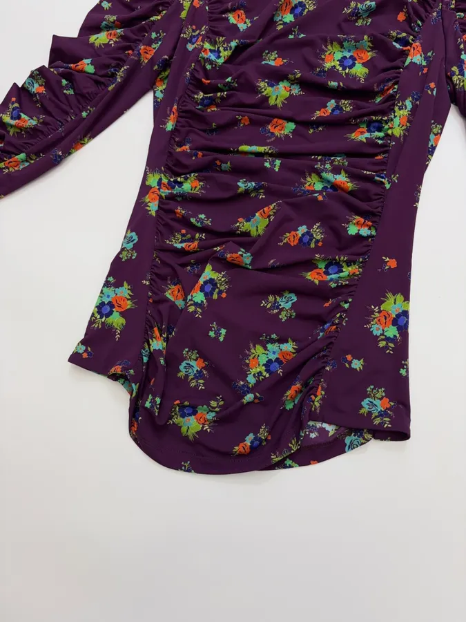 Purple Floral Mock-Neck Fitted Long-Sleeve Top in Purple, product view 22