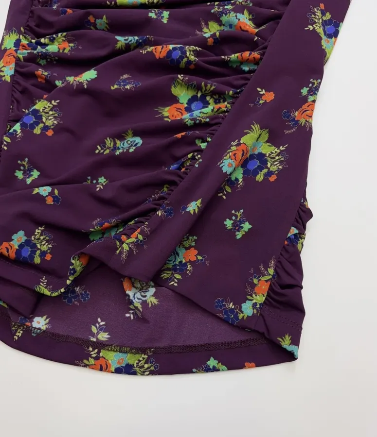 Purple Floral Mock-Neck Fitted Long-Sleeve Top in Purple, product view 23