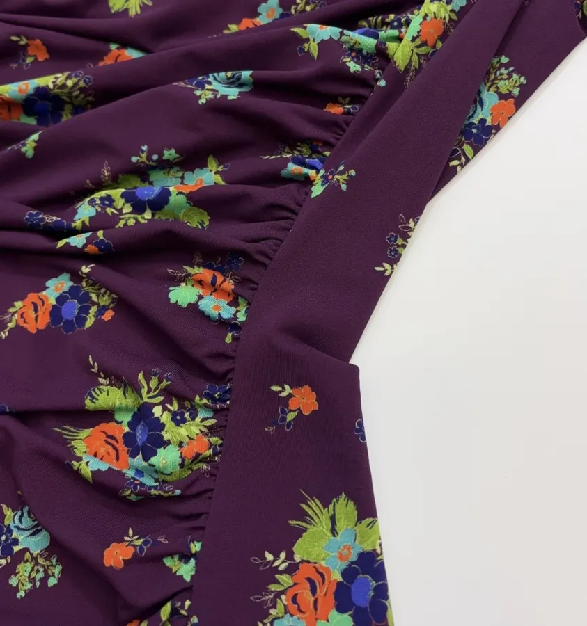 Purple Floral Mock-Neck Fitted Long-Sleeve Top in Purple, product view 24