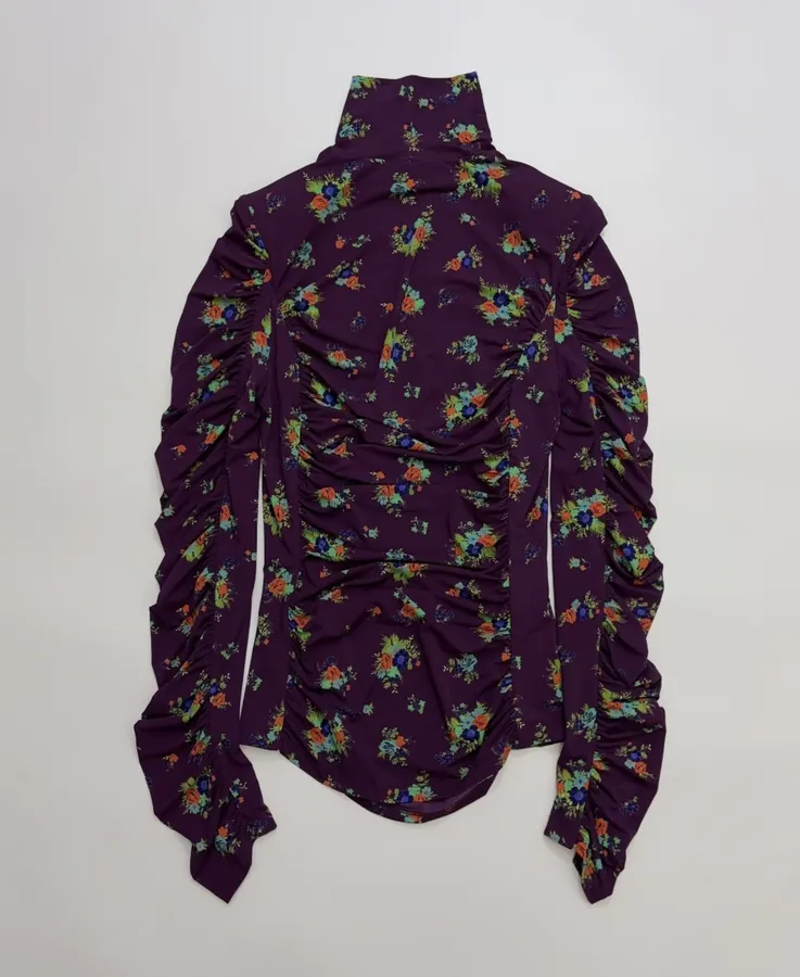 Purple Floral Mock-Neck Fitted Long-Sleeve Top in Purple, product view 25