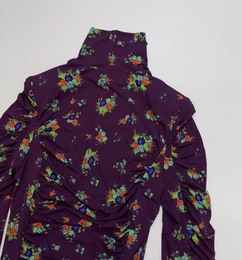 Purple Floral Mock-Neck Fitted Long-Sleeve Top in Purple, product view 26