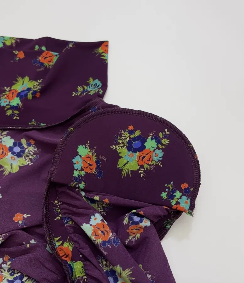 Purple Floral Mock-Neck Fitted Long-Sleeve Top in Purple, product view 27