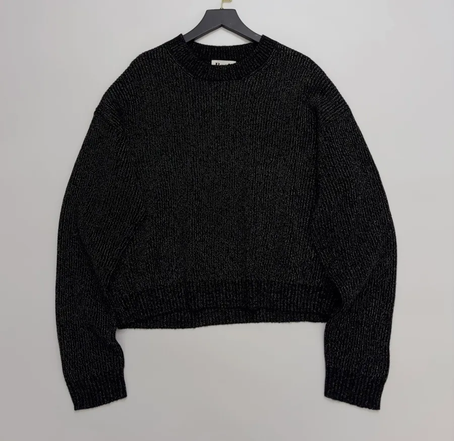 Black Relaxed Crew-Neck Knit Sweater in Black, product view 01