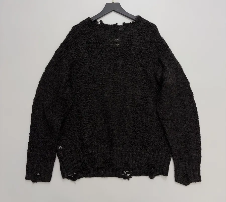 Distressed Loose Long-Sleeve Sweater in Black, product view 01