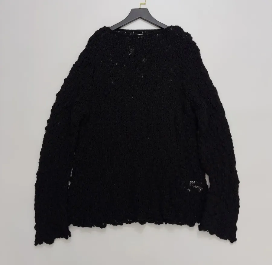 Hollow-Out Distressed Knitted Pullover Sweater in Black, product view 01
