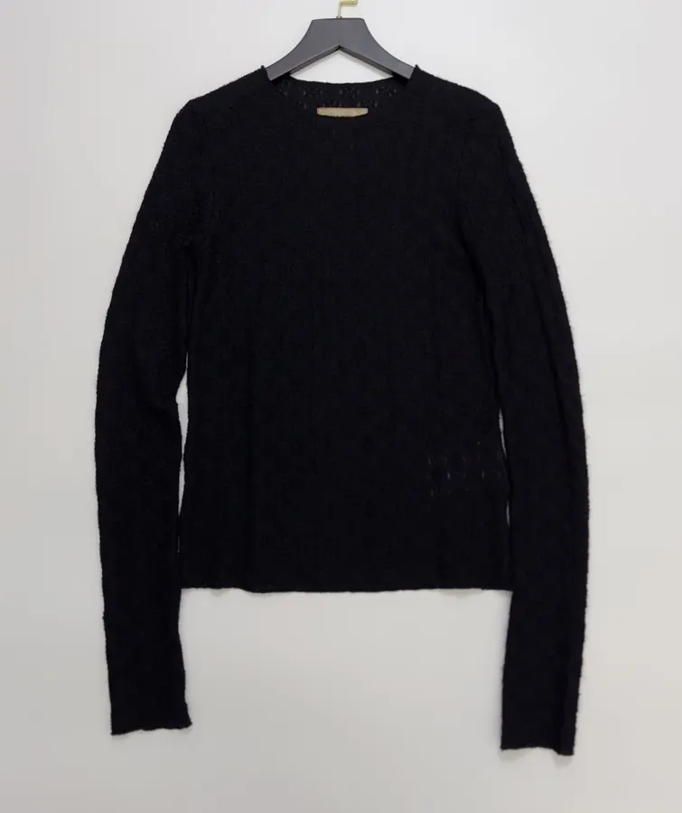 Black Slim-Fit Crew-Neck Long-Sleeve Knit Top in Black, product view 01