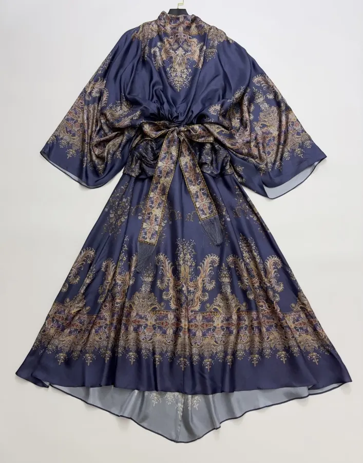 Printed Batwing Sleeve Gown Long Dress in Navy, product view 09