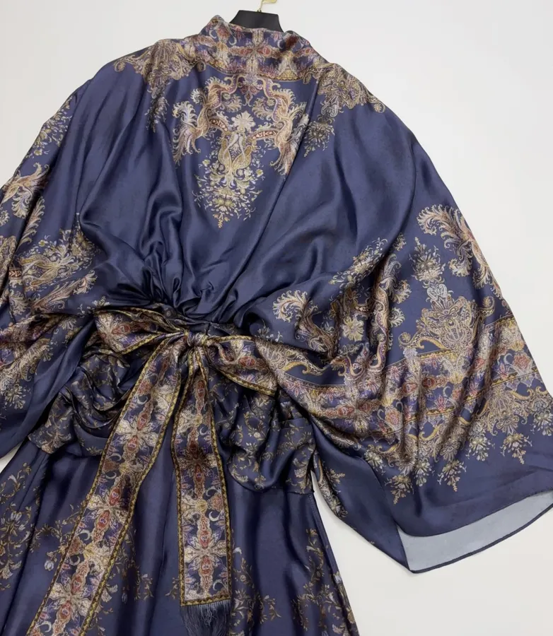 Printed Batwing Sleeve Gown Long Dress in Navy, product view 10