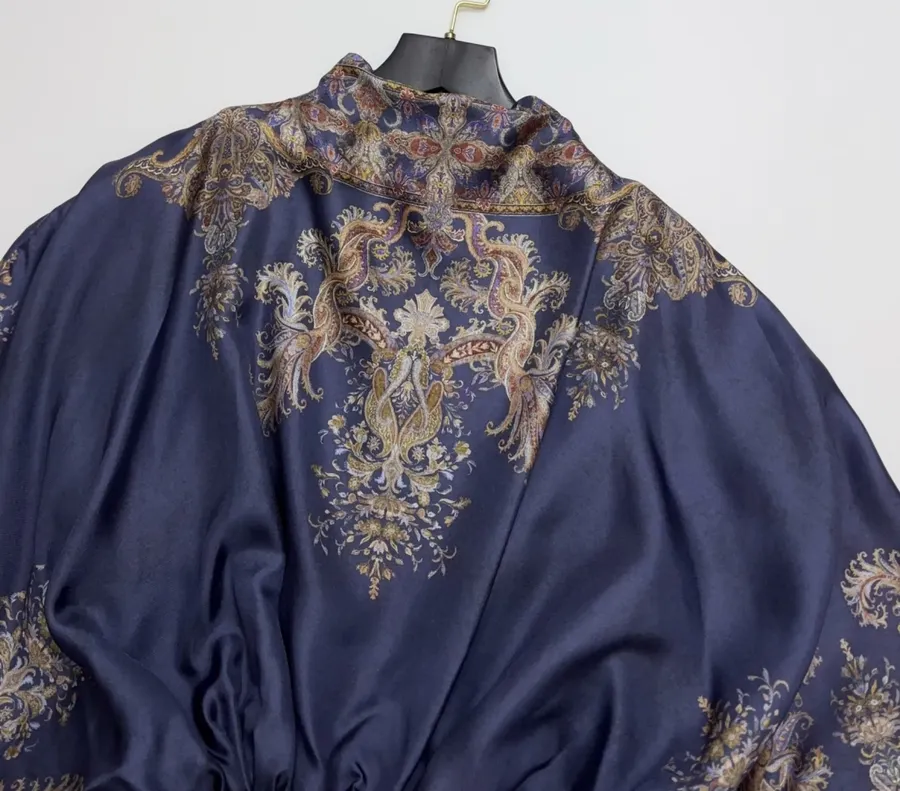 Printed Batwing Sleeve Gown Long Dress in Navy, product view 11