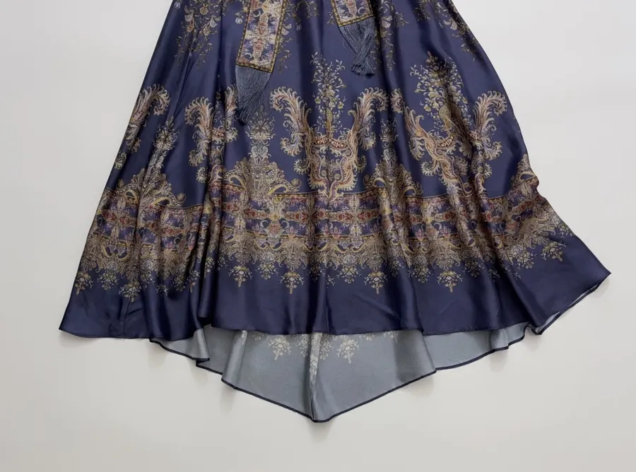 Printed Batwing Sleeve Gown Long Dress in Navy, product view 17