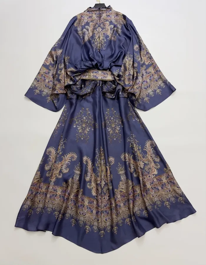 Printed Batwing Sleeve Gown Long Dress in Navy, product view 22