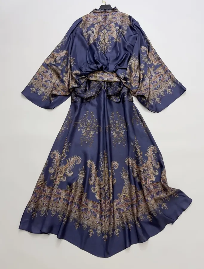 Printed Batwing Sleeve Gown Long Dress in Navy, product view 23