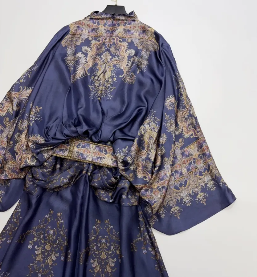 Printed Batwing Sleeve Gown Long Dress in Navy, product view 24