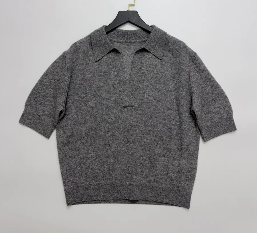Grey Collared Short-Sleeve Knit Polo in Gray, product view 05