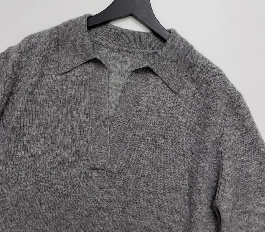 Grey Collared Short-Sleeve Knit Polo in Gray, product view 06