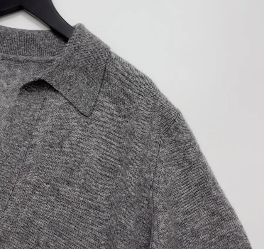 Grey Collared Short-Sleeve Knit Polo in Gray, product view 07