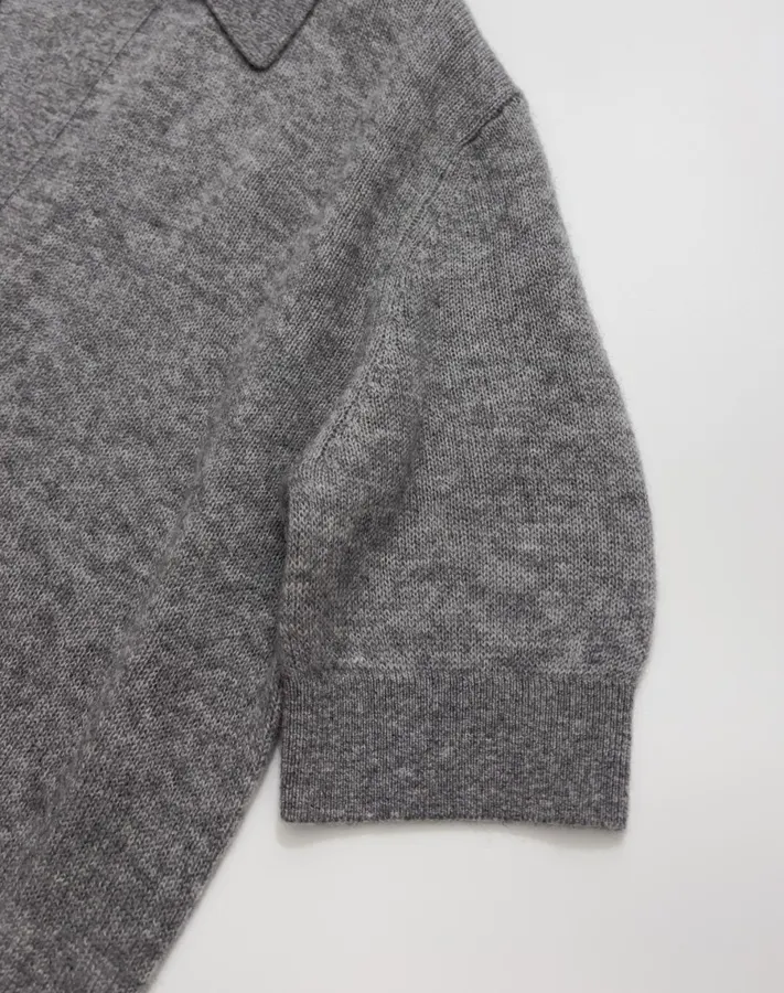 Grey Collared Short-Sleeve Knit Polo in Gray, product view 08