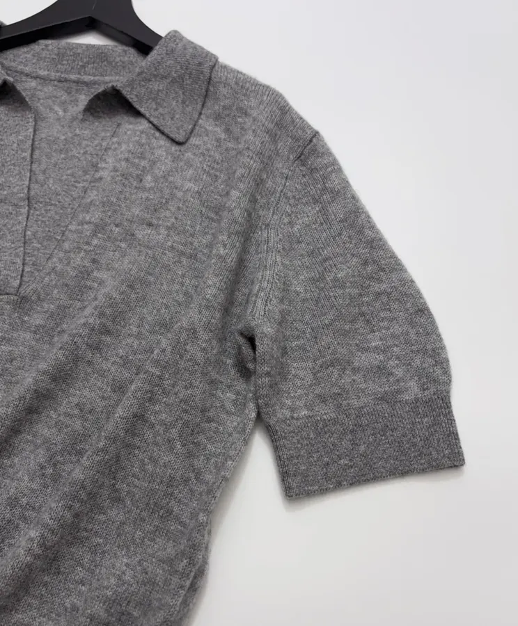 Grey Collared Short-Sleeve Knit Polo in Gray, product view 15
