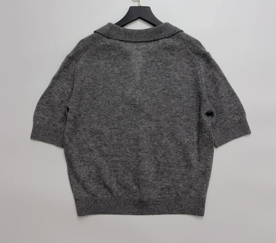 Grey Collared Short-Sleeve Knit Polo in Gray, product view 16