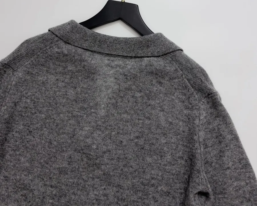 Grey Collared Short-Sleeve Knit Polo in Gray, product view 17