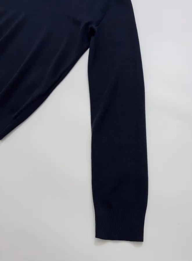 Classic Collar Long-Sleeve Real Silk Cotton Thin Knit V-Neck Long-Sleeve Top in Navy, product view 06