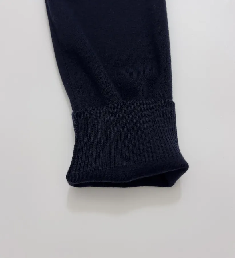 Classic Collar Long-Sleeve Real Silk Cotton Thin Knit V-Neck Long-Sleeve Top in Navy, product view 07