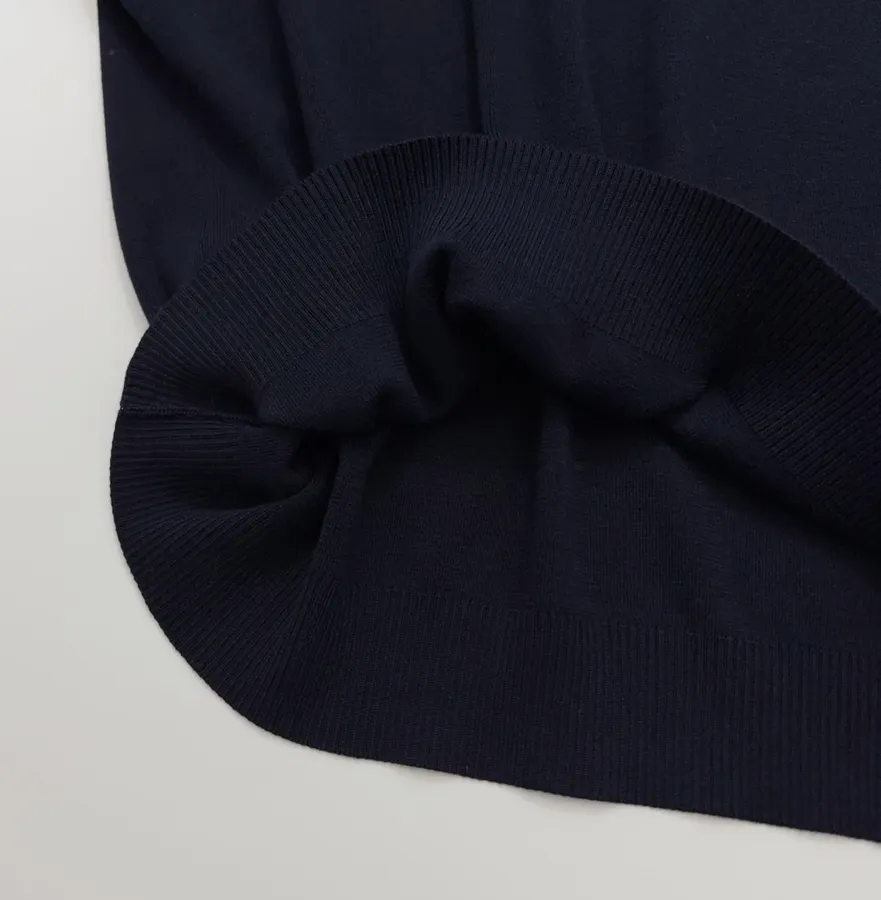 Classic Collar Long-Sleeve Real Silk Cotton Thin Knit V-Neck Long-Sleeve Top in Navy, product view 11