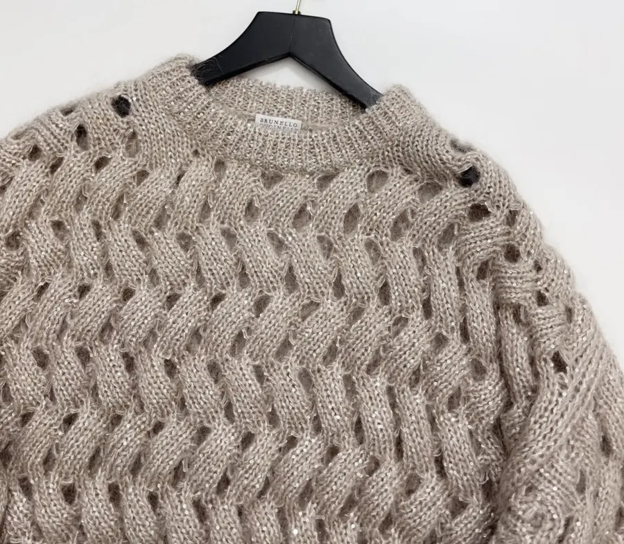 Mohair-Blend Zigzag Knit Sweater in Taupe, product view 02
