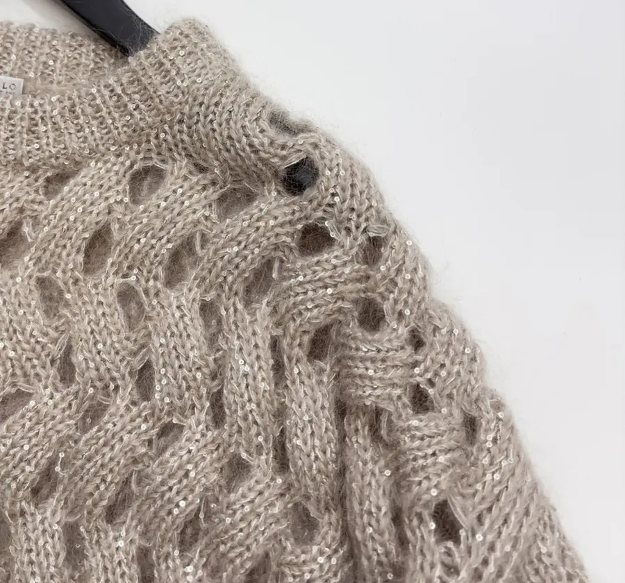 Mohair-Blend Zigzag Knit Sweater in Taupe, product view 03
