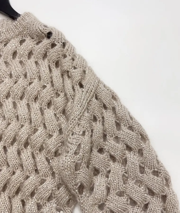 Mohair-Blend Zigzag Knit Sweater in Taupe, product view 04