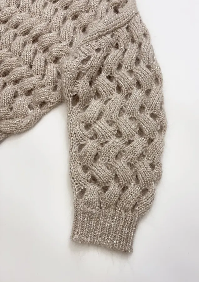 Mohair-Blend Zigzag Knit Sweater in Taupe, product view 05
