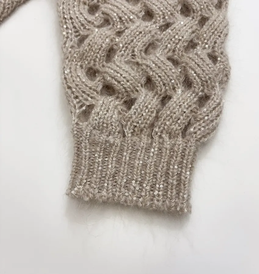 Mohair-Blend Zigzag Knit Sweater in Taupe, product view 06