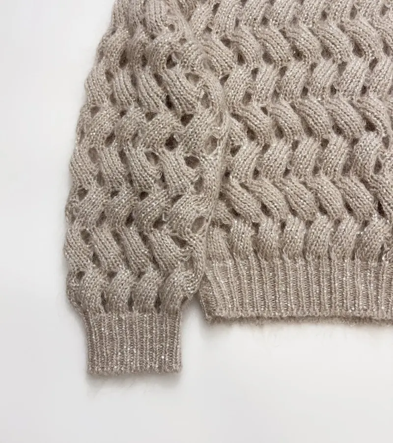 Mohair-Blend Zigzag Knit Sweater in Taupe, product view 09