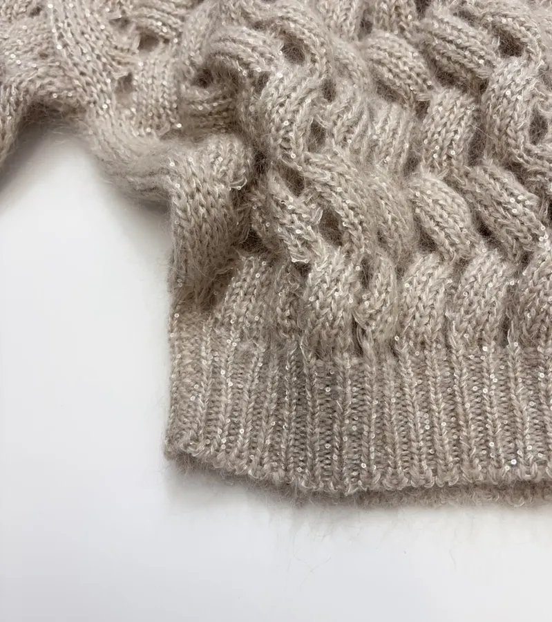 Mohair-Blend Zigzag Knit Sweater in Taupe, product view 10
