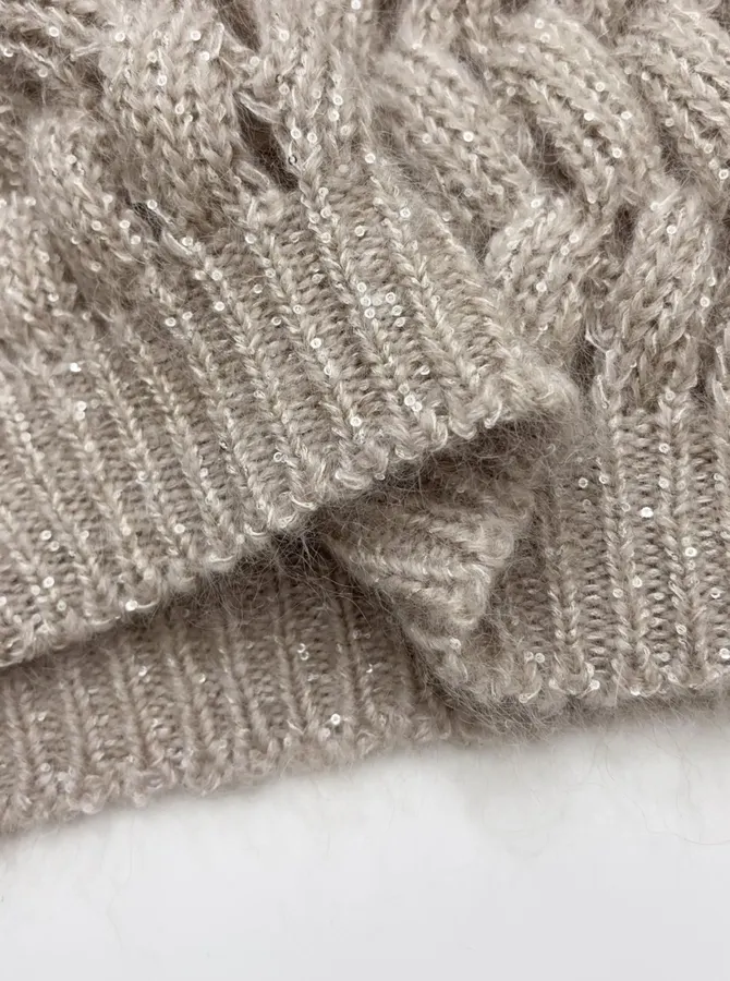 Mohair-Blend Zigzag Knit Sweater in Taupe, product view 11