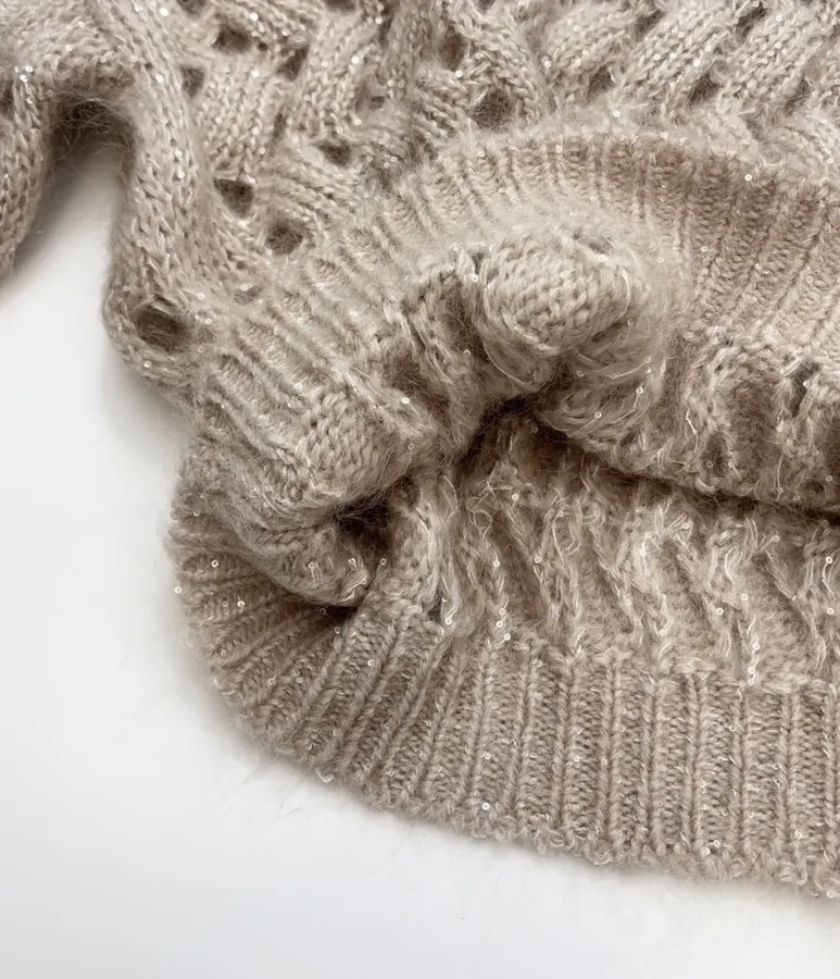 Mohair-Blend Zigzag Knit Sweater in Taupe, product view 12