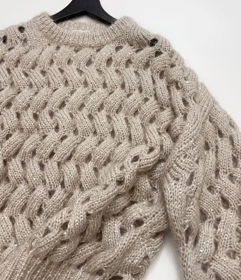 Mohair-Blend Zigzag Knit Sweater in Taupe, product view 13