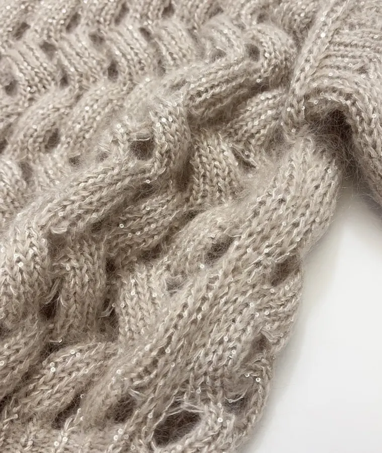 Mohair-Blend Zigzag Knit Sweater in Taupe, product view 14