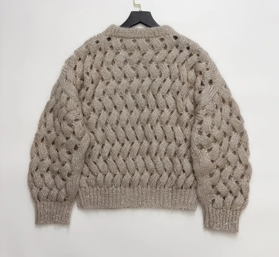 Mohair-Blend Zigzag Knit Sweater in Taupe, product view 15