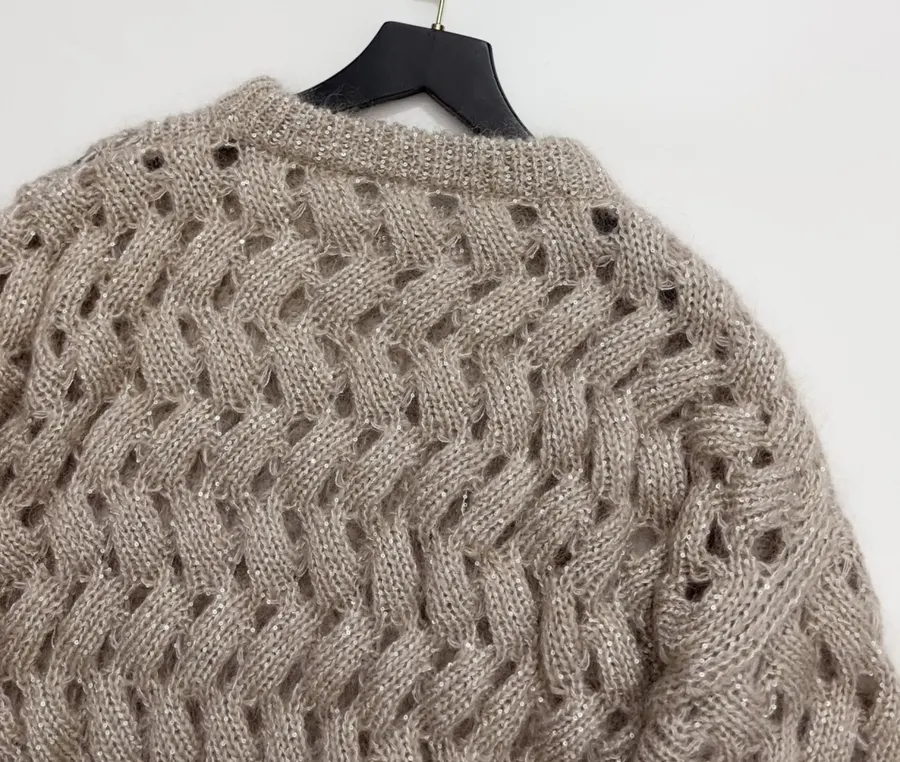 Mohair-Blend Zigzag Knit Sweater in Taupe, product view 16