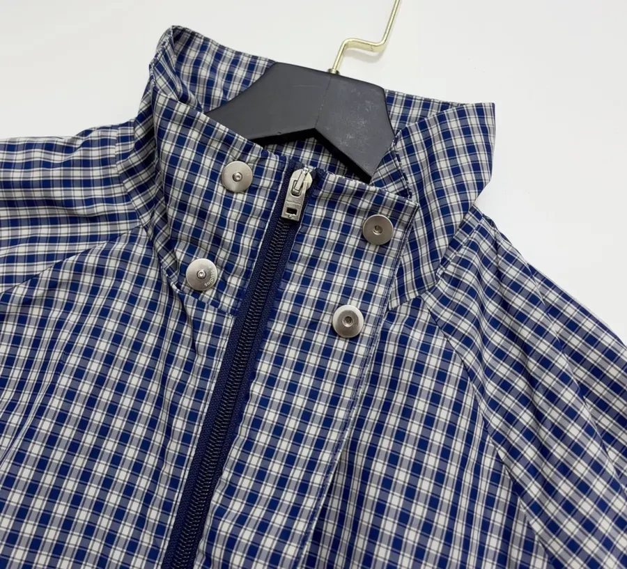 Blue Plaid Relaxed Zip Jacket in Blue, product view 04