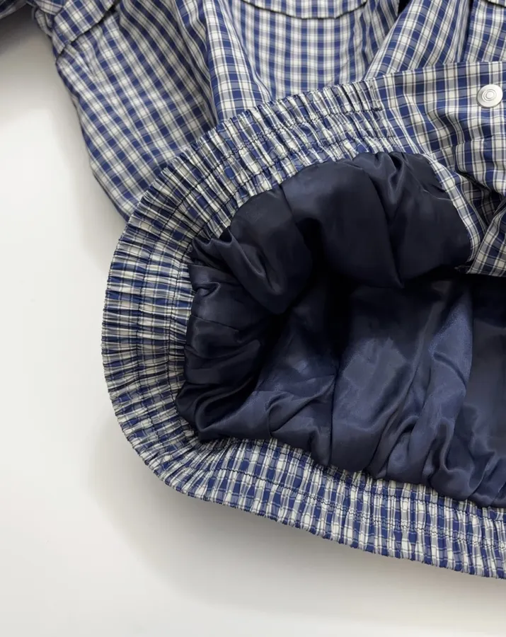 Blue Plaid Relaxed Zip Jacket in Blue, product view 12